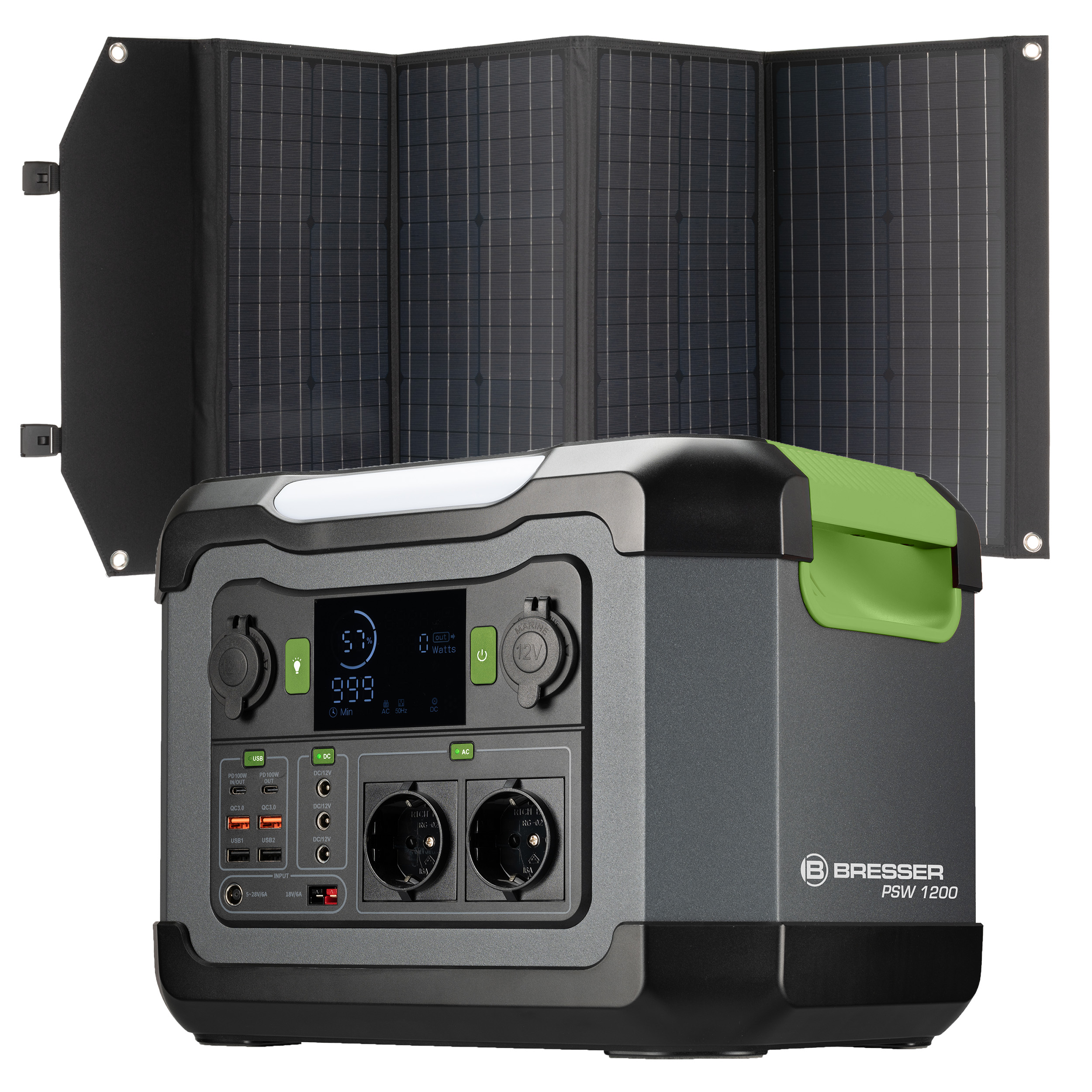 BRESSER Set Portable Power Station 1200W + Solar Charger 120W