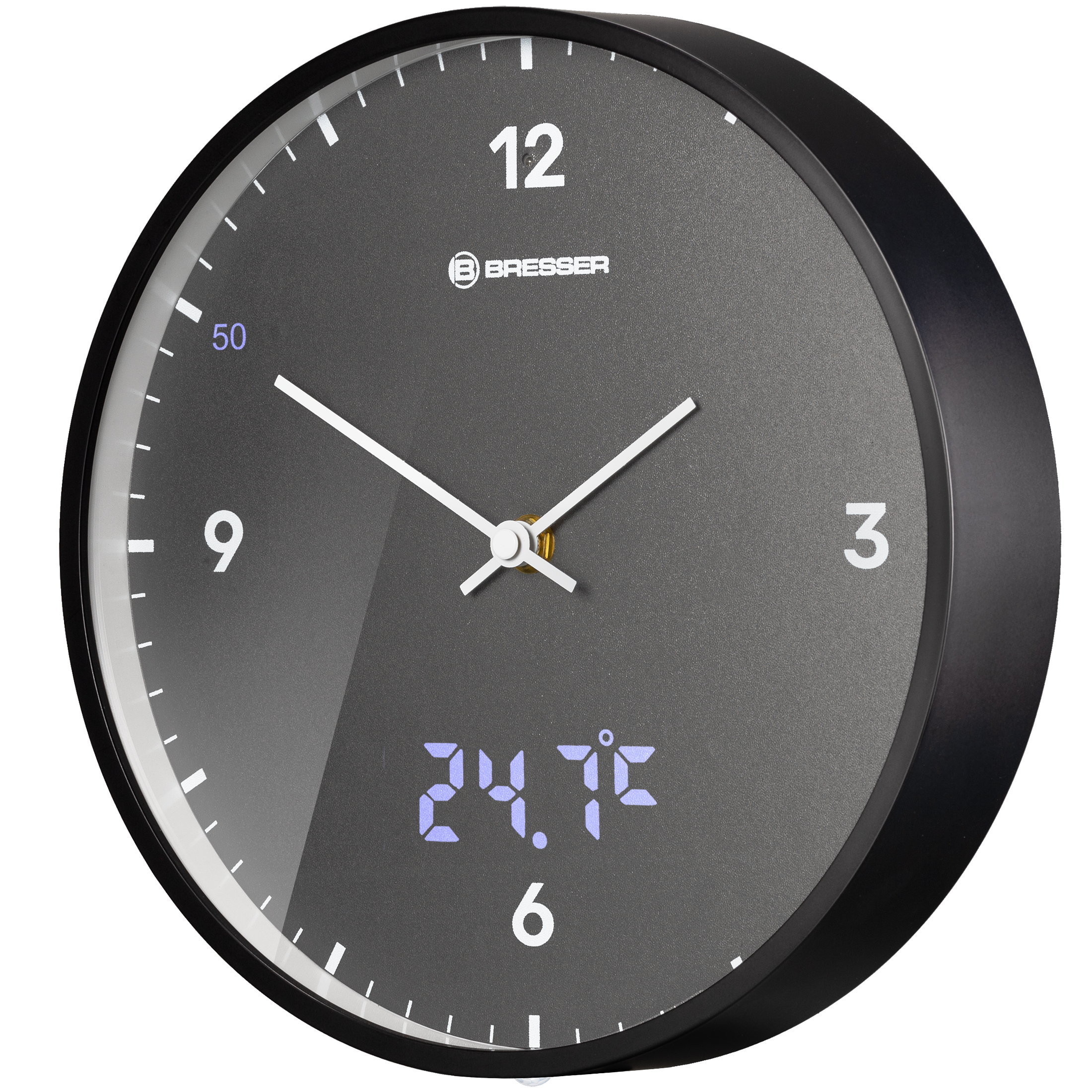 BRESSER MyTime LEDsec wall clock 24 cm with temperature display (Refurbished)