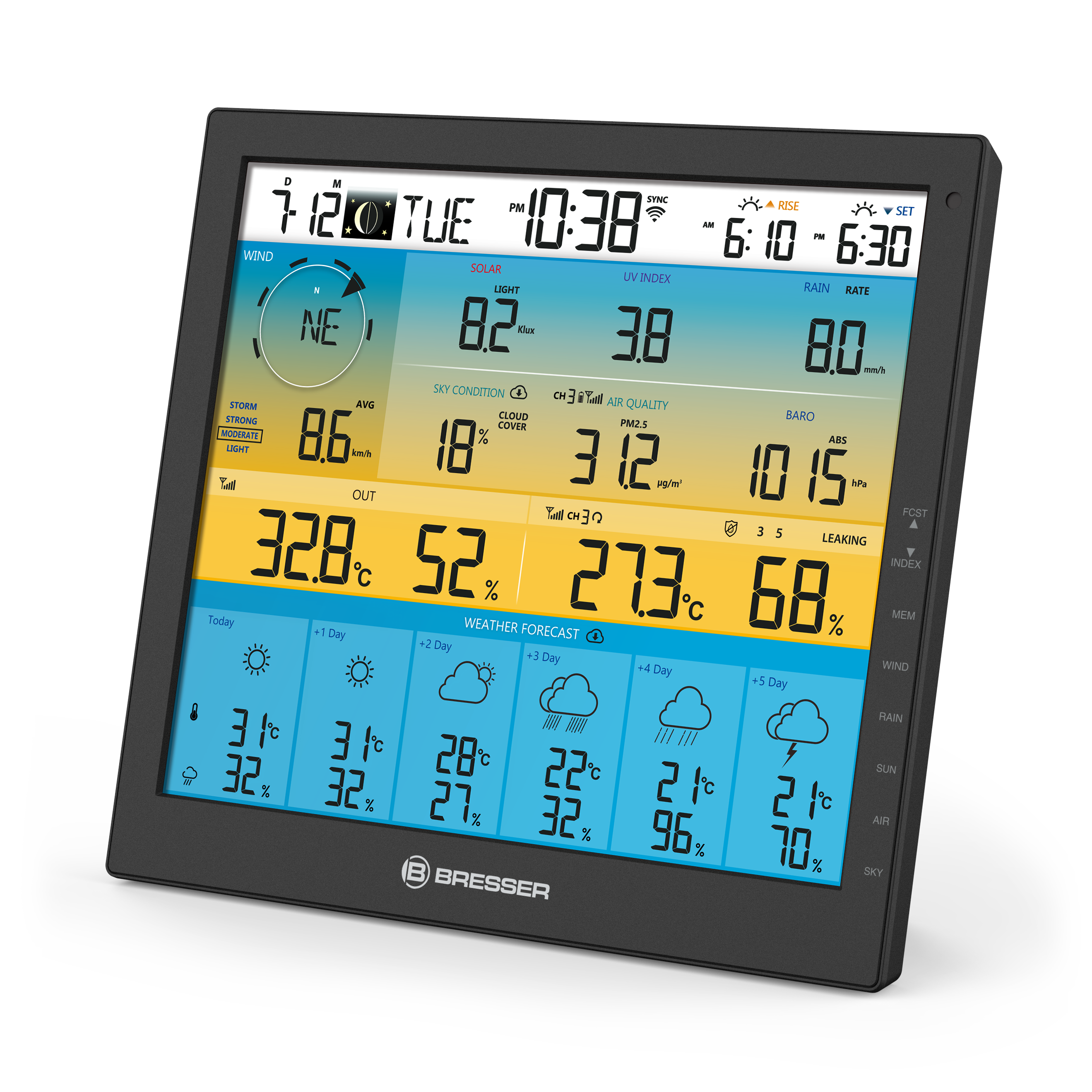 BRESSER 6-day 4CAST PRO SF 7-in-1 Wi-Fi Weather Station with solar-powered sensor