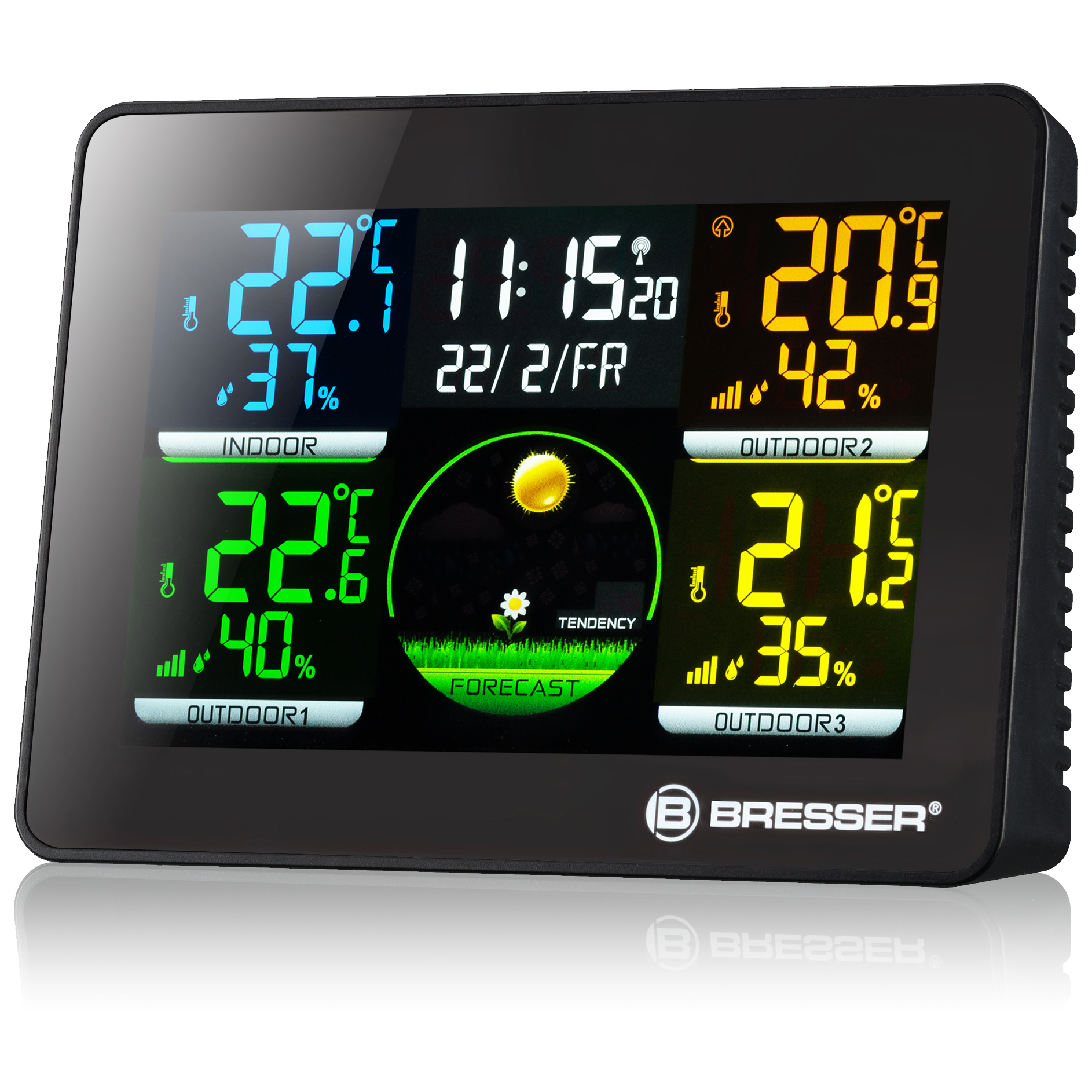 BRESSER Thermo Hygro Quadro NLX - Thermo-/Hygrometer with 3 outdoor sensors