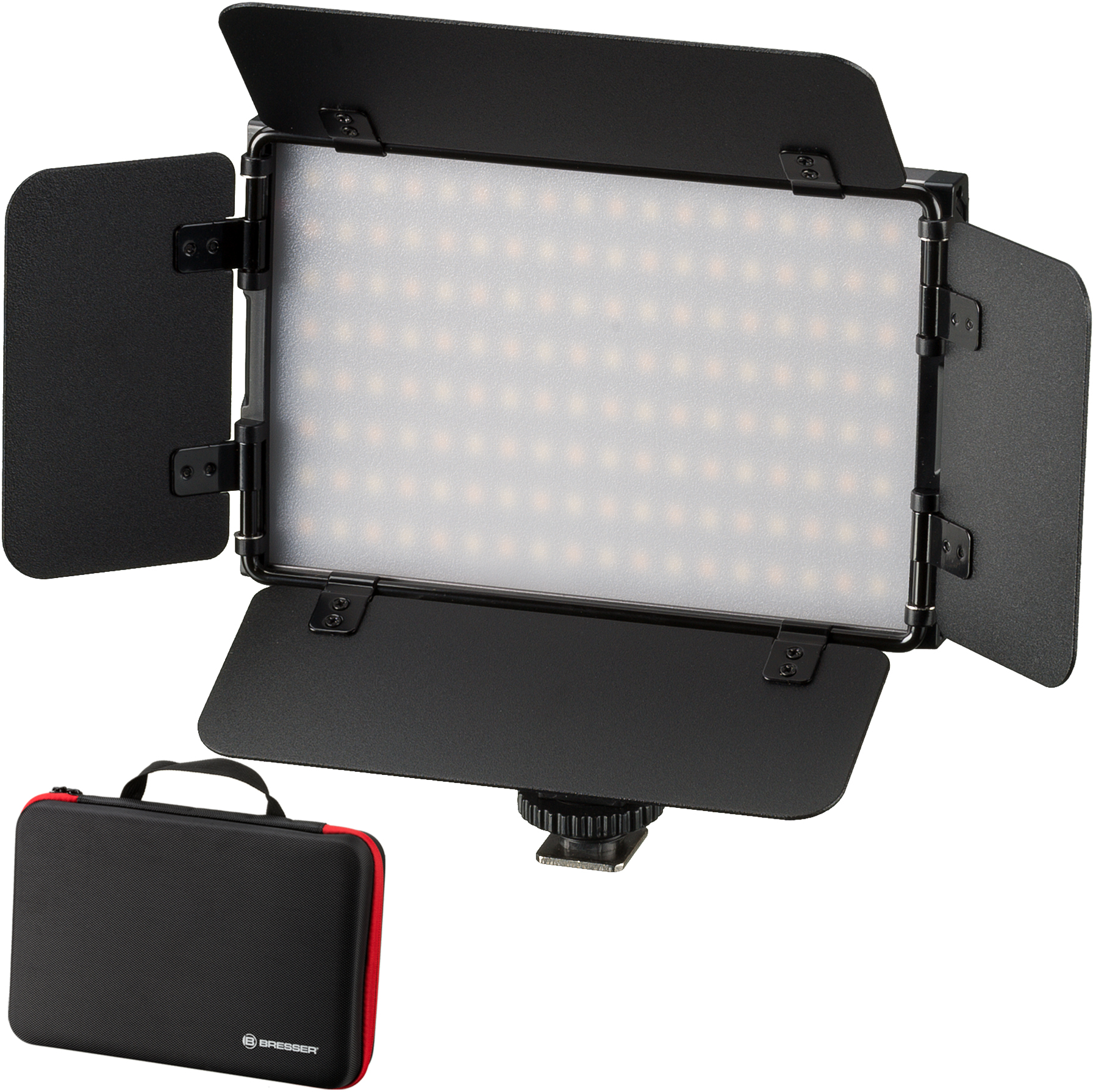 BRESSER PT Pro 15B-II Bi-Colour LED Video Light with Barndoors, Accumulator and Case