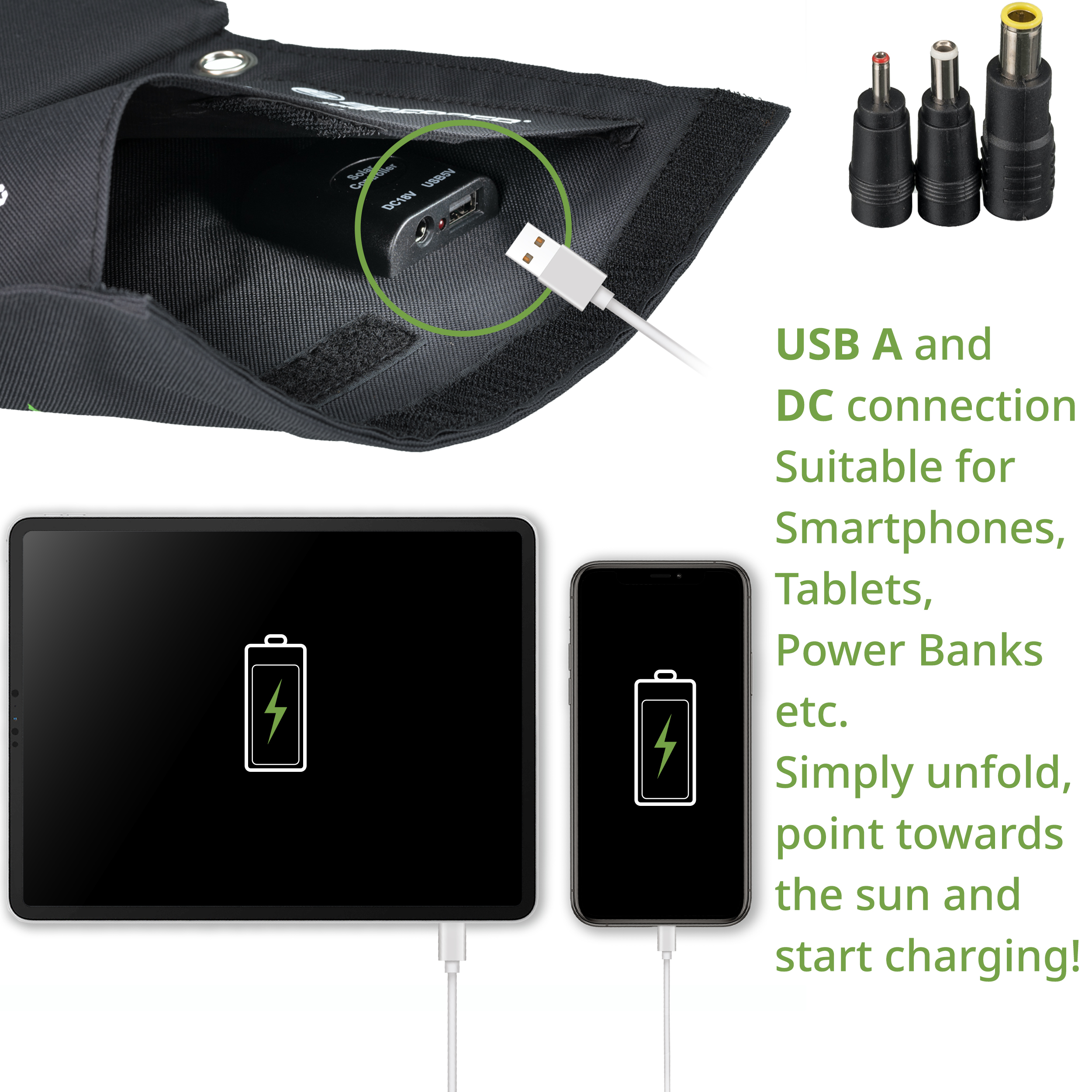 BRESSER Mobile Solar Charger 21 Watt with USB and DC output