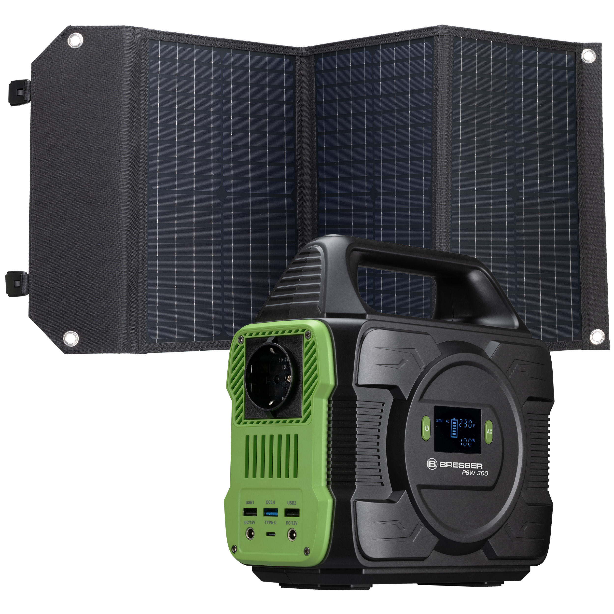 BRESSER Set Portable Power Station 300W + Solar Charger 60W