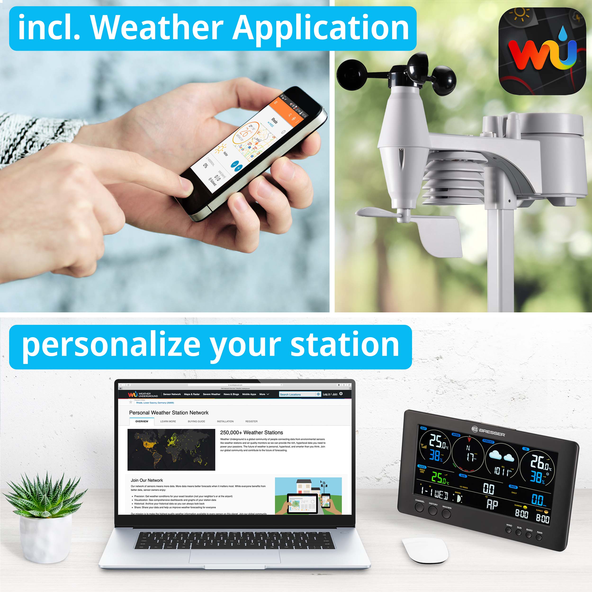 BRESSER WIFI ClearView Weather Station with 7-in-1 Sensor