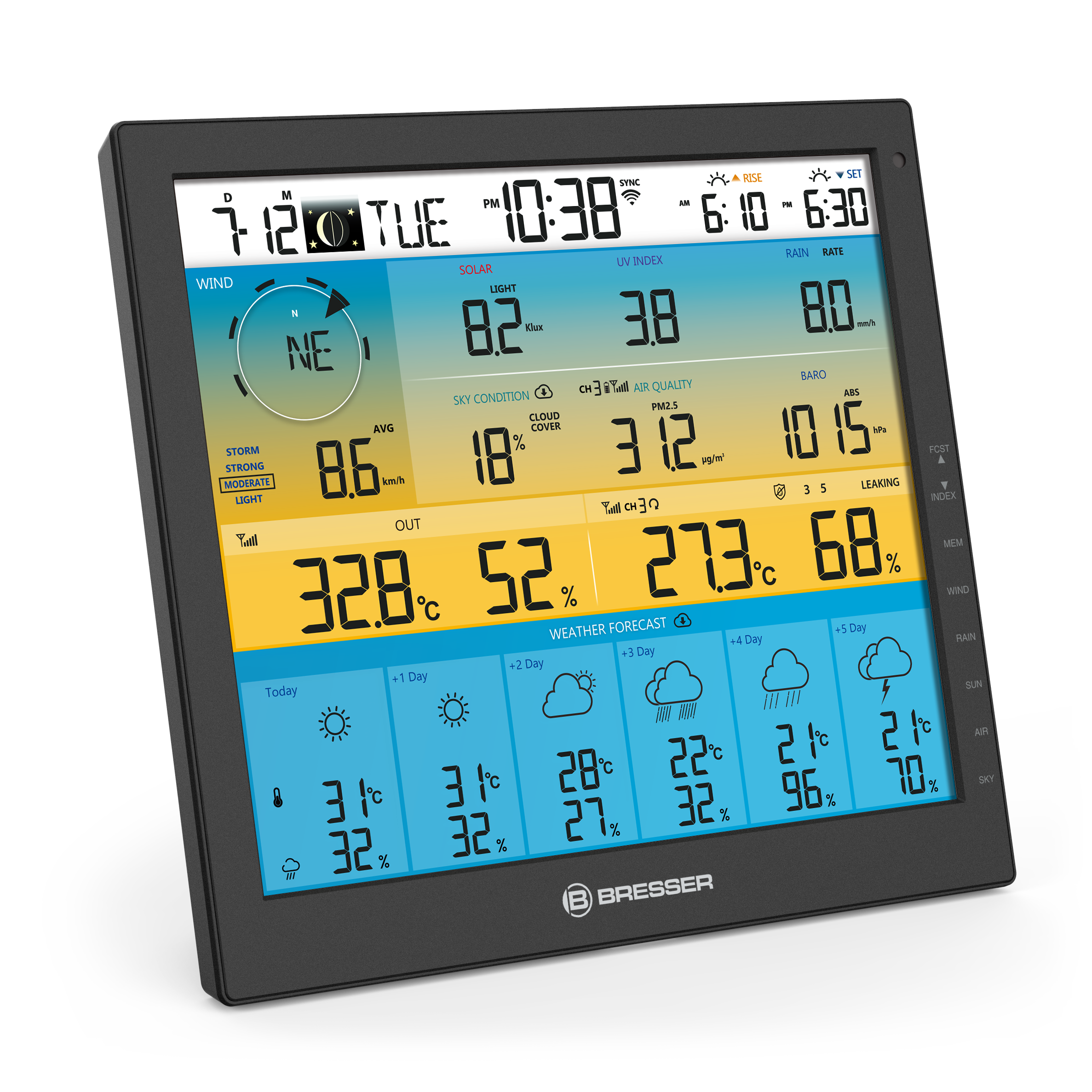 BRESSER 6-day 4CAST PRO SF 7-in-1 Wi-Fi Weather Station with solar-powered sensor