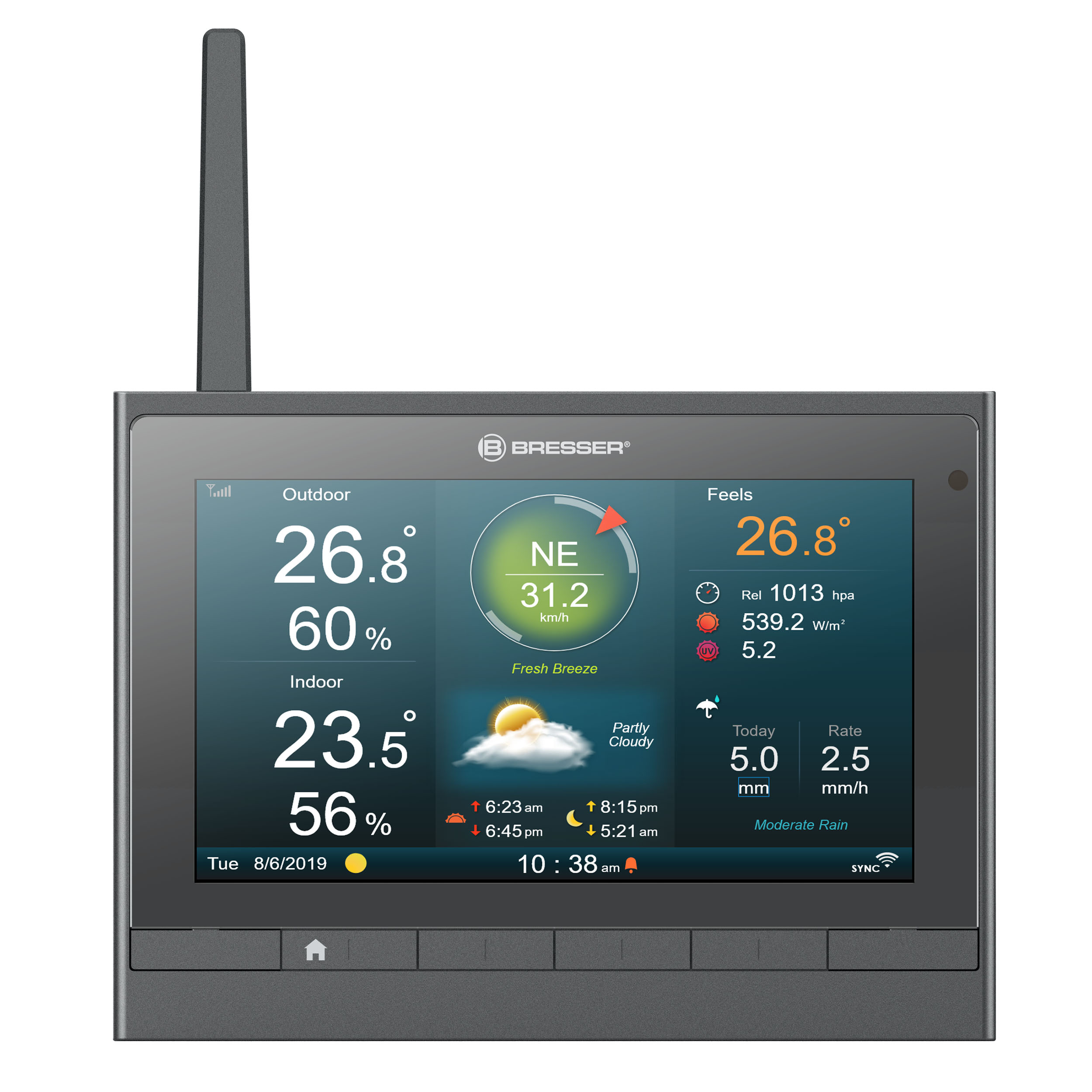 BRESSER MeteoChamp 7-in-1 HD Wi-Fi Weather Station with various display modes