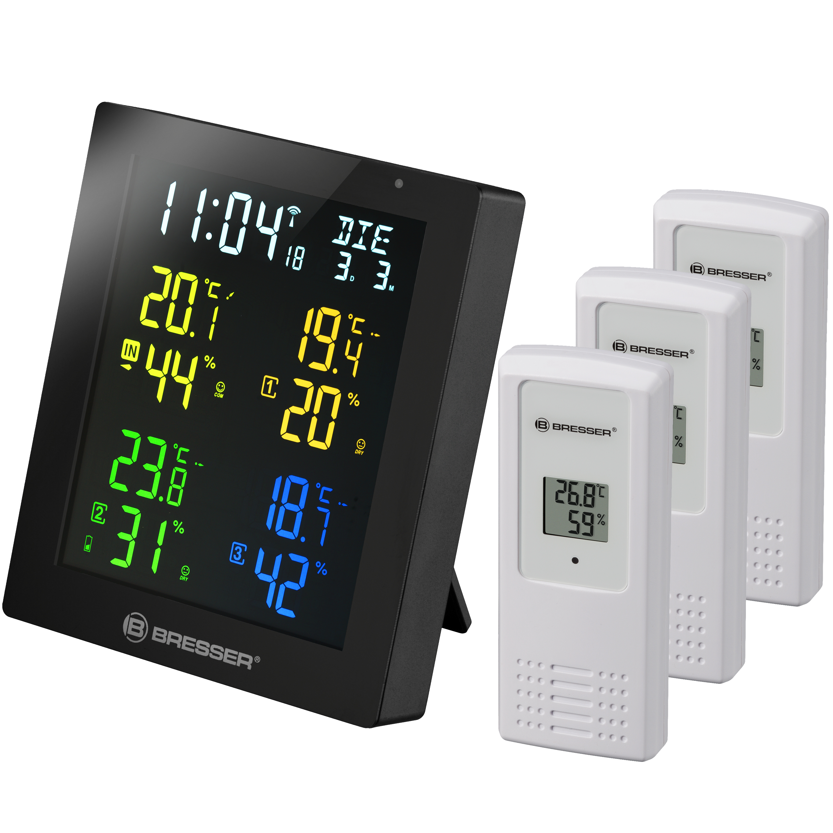 ClimaTrend Hygro Quadro Colour Thermo- / Hygrometer with 3 additional Sensors (Refurbished)