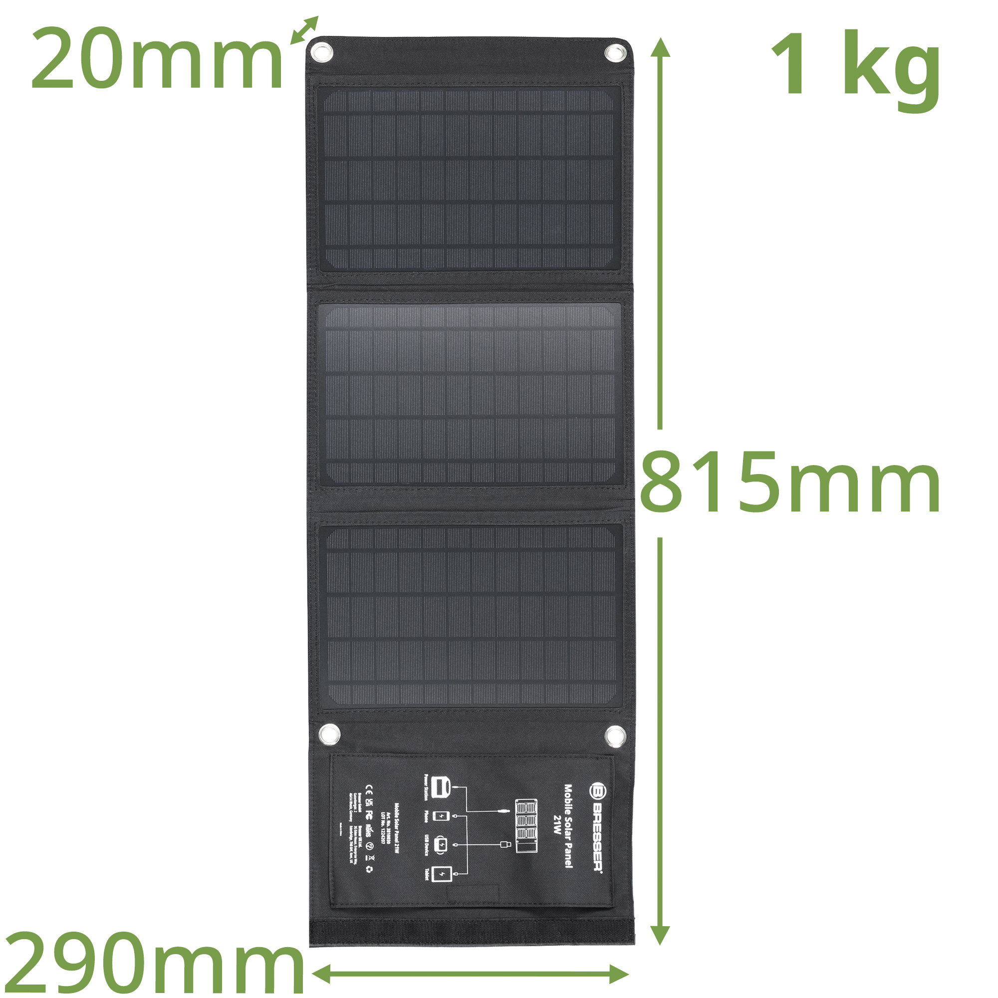BRESSER Mobile Solar Charger 21 Watt with USB and DC output